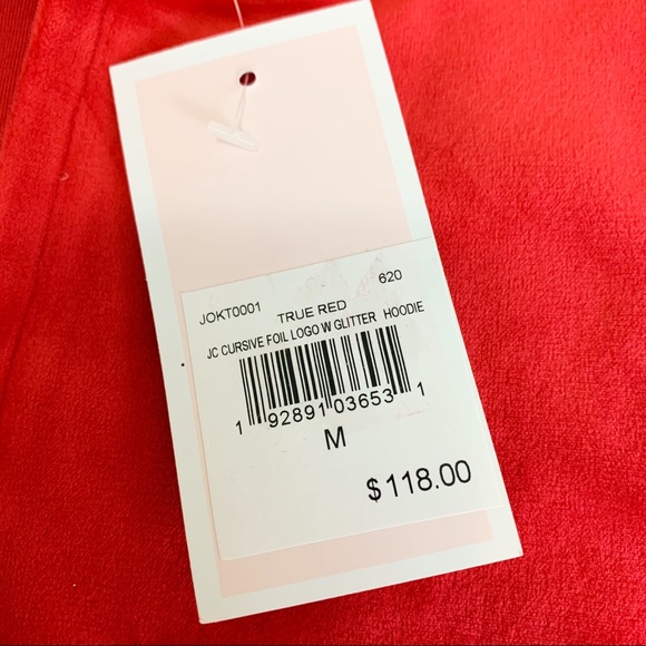 Juicy Couture Red Velvet zip up hoodie Gold cursive lettering logo on back Med - Picture 4 of 6